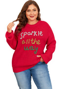 "Sparkle All The Way" Tinsel Crew Neck Plus Size Sweater