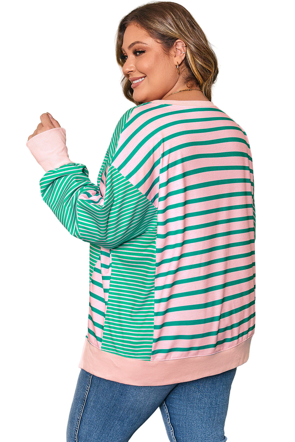 Green Stripe Color Block Sweatshirt
