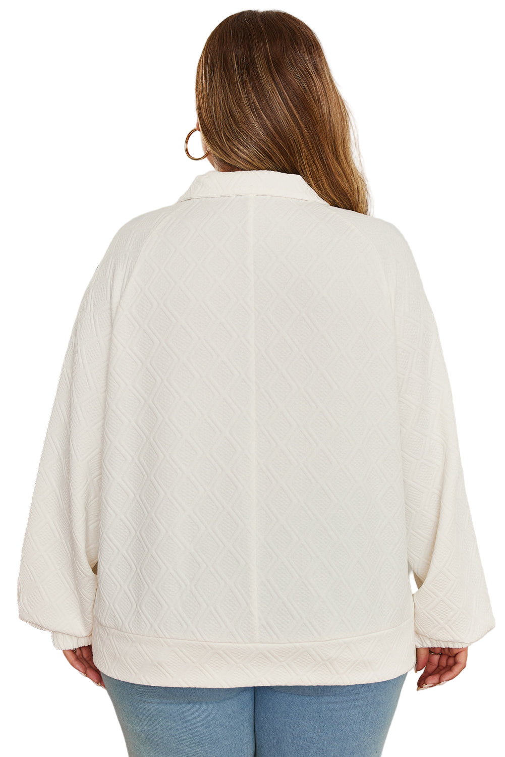 Beige Rhombus Texture Contrast Striped Collar Sweatshirt