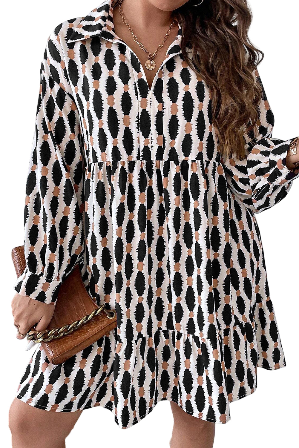 Apricot Geometric Print Mini Dress