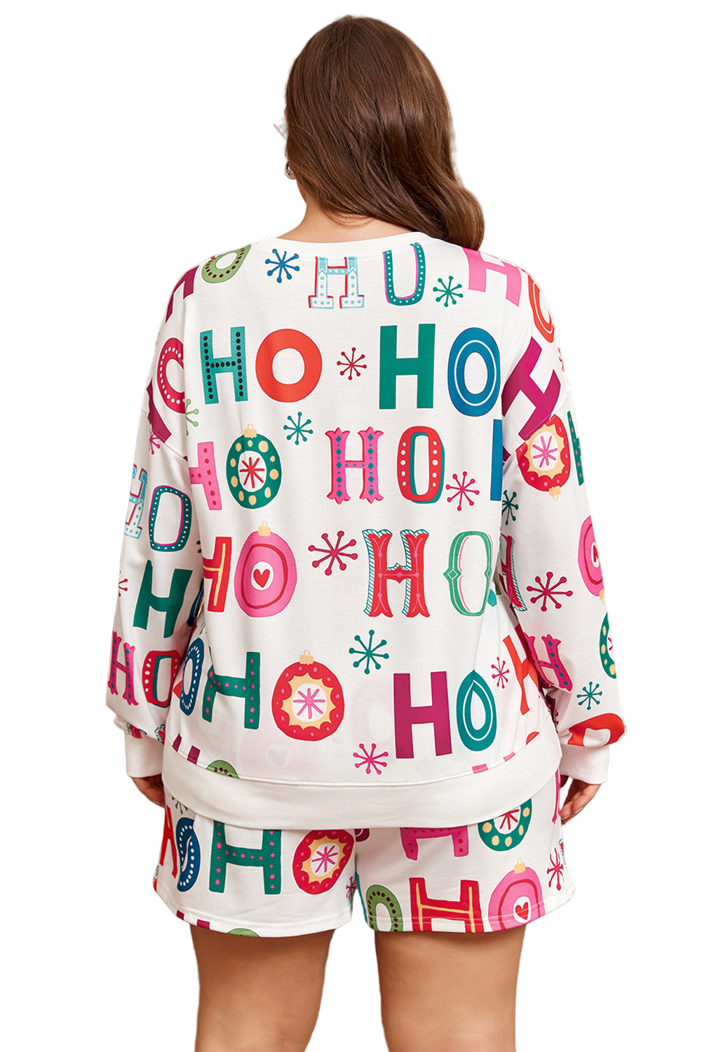 Christmas "Ho Ho Ho" Print Long Sleeve Top & Shorts 2pc Lounge Set