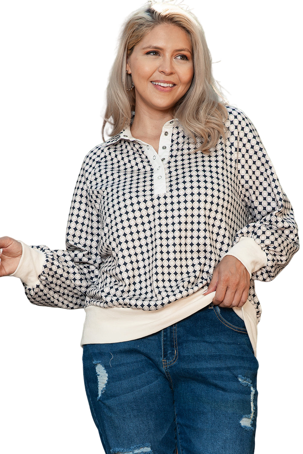 Black Two-Tone Contrast Collared Pullover Sweatshirt