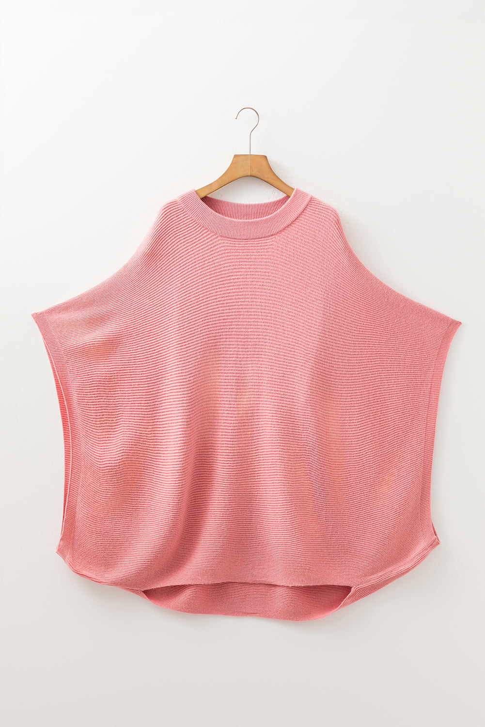 Light Pink Ribbed Knit Half Sleeve Poncho Sweater