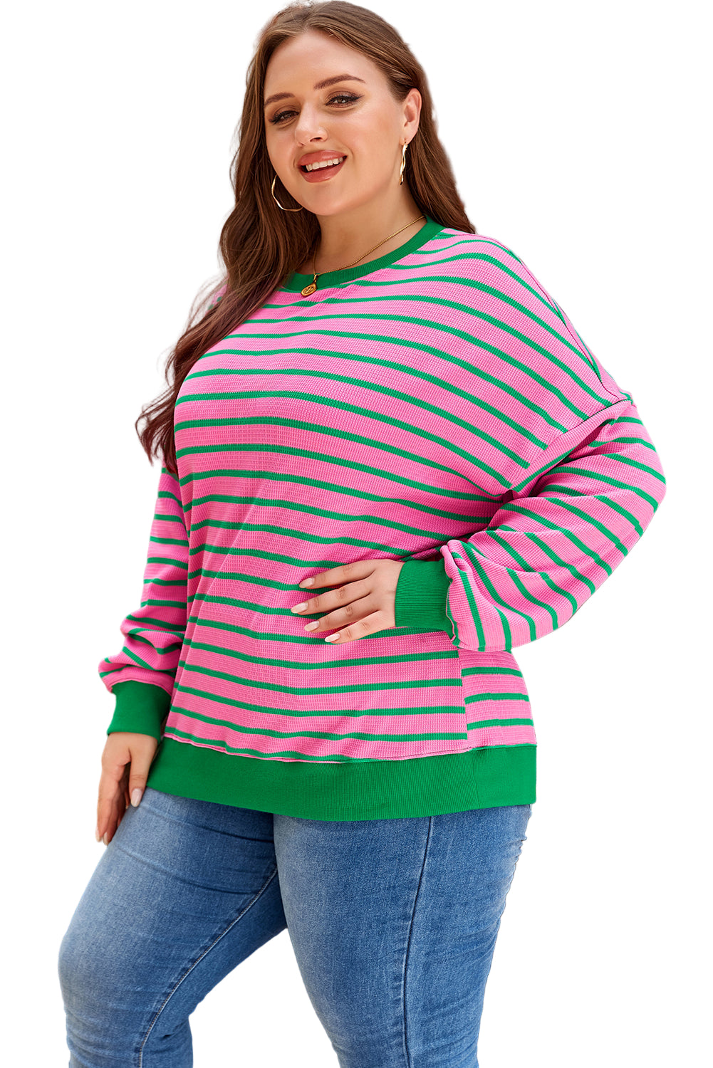 Pink Stripe Waffle Knit Sweatshirt