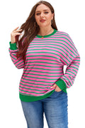 Pink Stripe Waffle Knit Sweatshirt