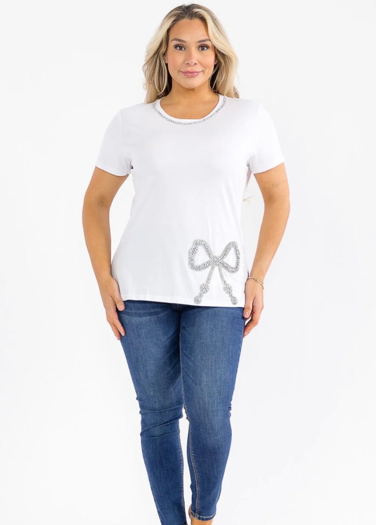 Rhinestone Bow White T-Shirt