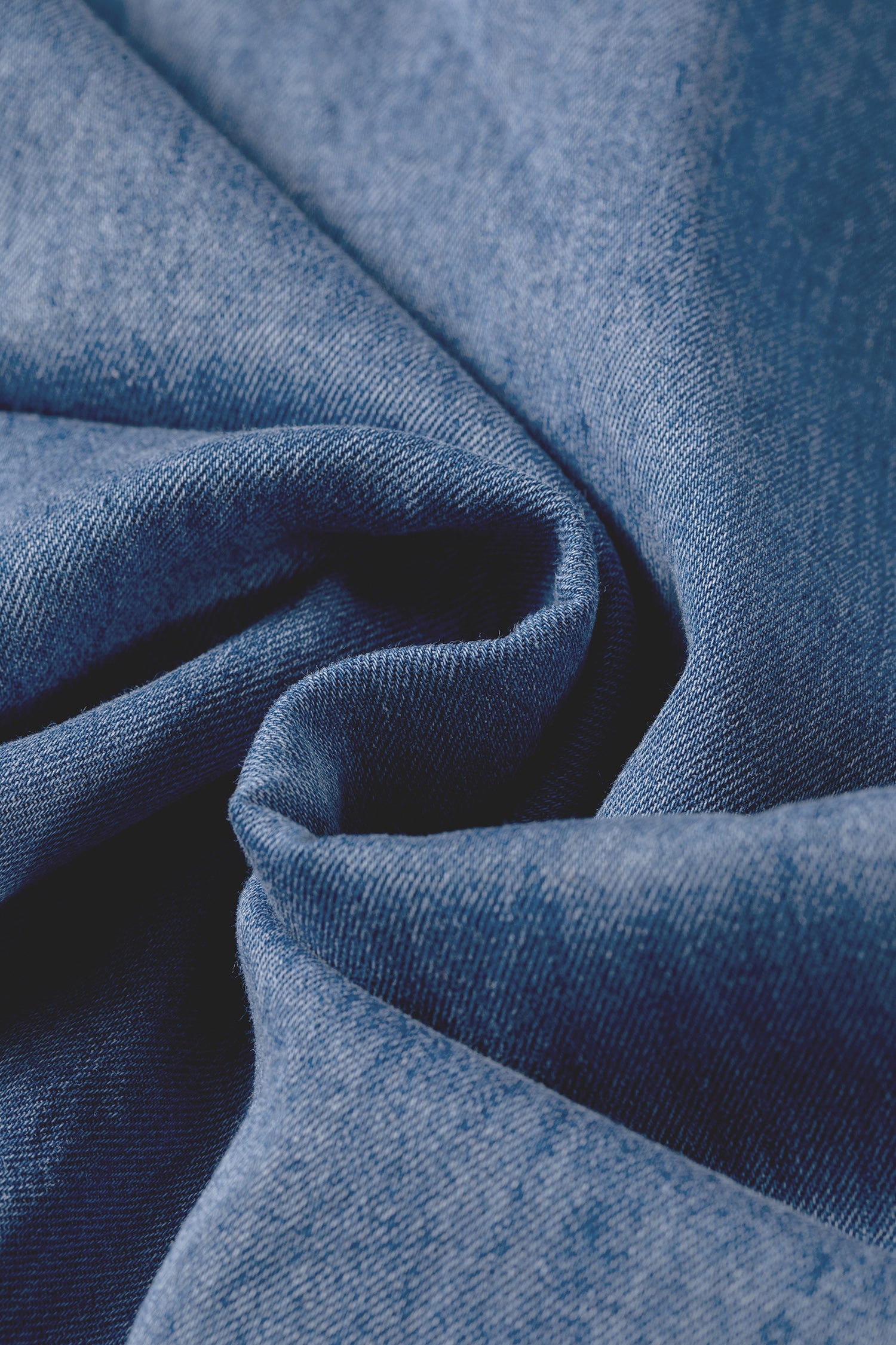 Dusk Blue Tiered Raw Edge Ruffled Wide Leg Denim Pants