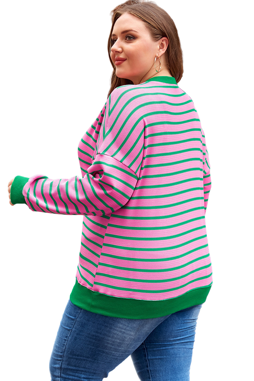 Pink Stripe Waffle Knit Sweatshirt