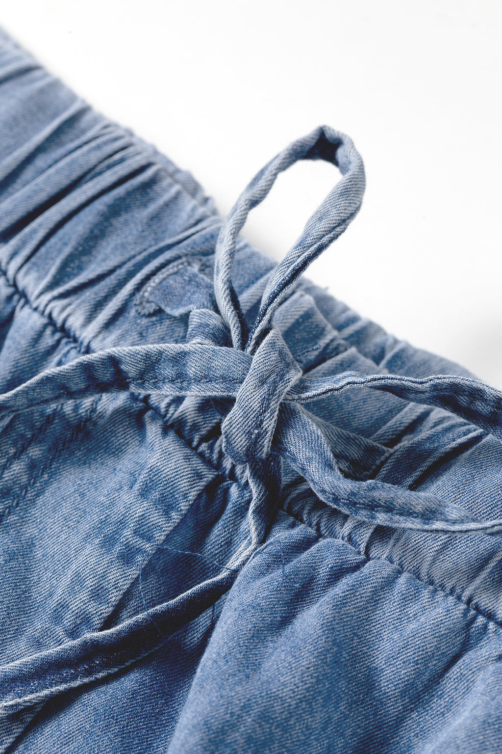 Dusk Blue Tiered Raw Edge Ruffled Wide Leg Denim Pants