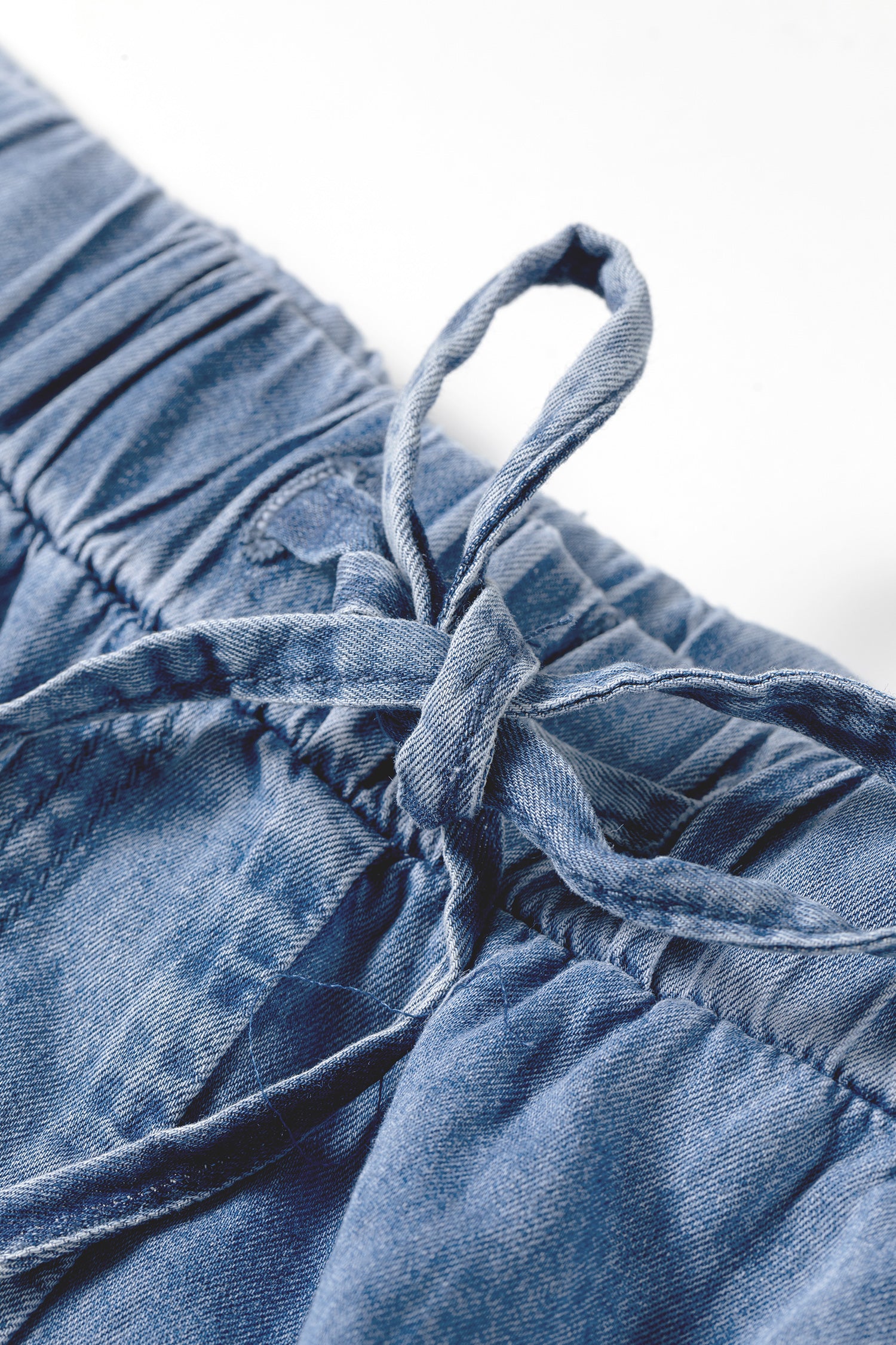 Dusk Blue Tiered Raw Edge Ruffled Wide Leg Denim Pants