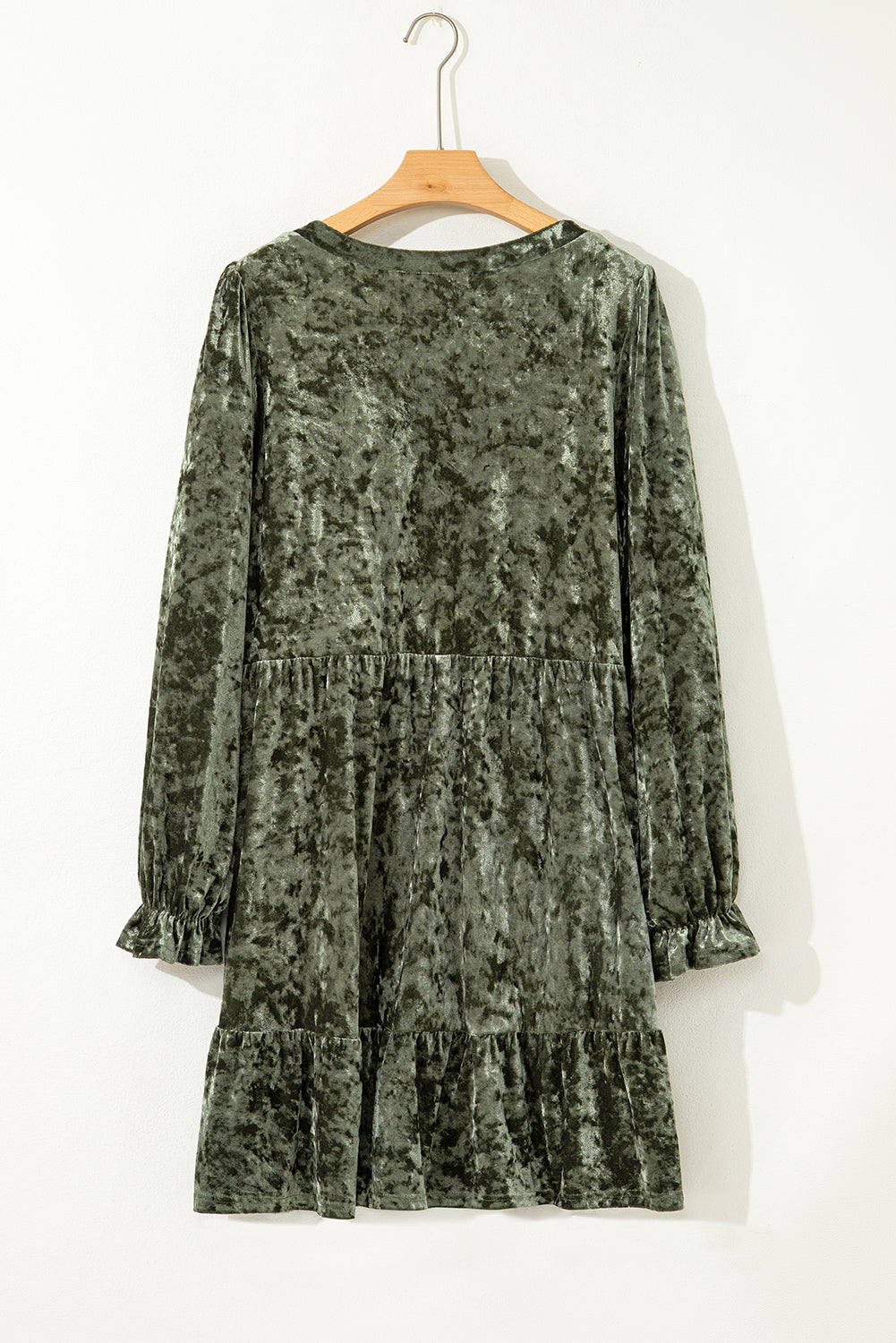Coffee Plus Size Velvet Babydoll Mini Dress with Puff Sleeve
