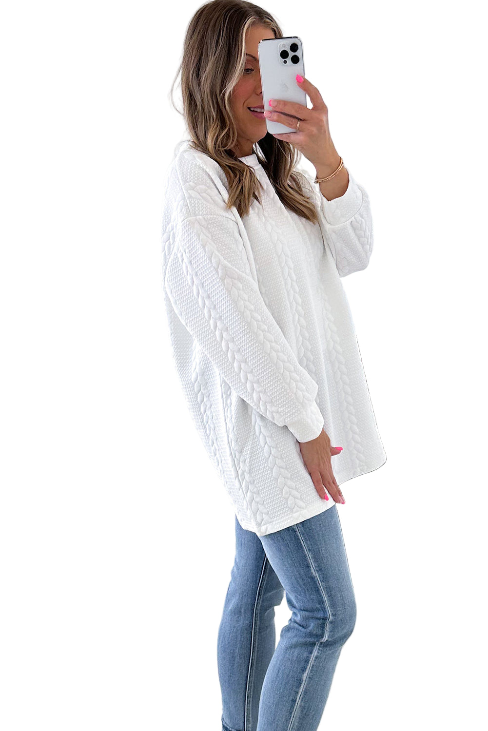 White Textured Sweater