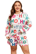 Christmas "Ho Ho Ho" Print Long Sleeve Top & Shorts 2pc Lounge Set