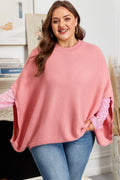 Light Pink Ribbed Knit Half Sleeve Poncho Sweater