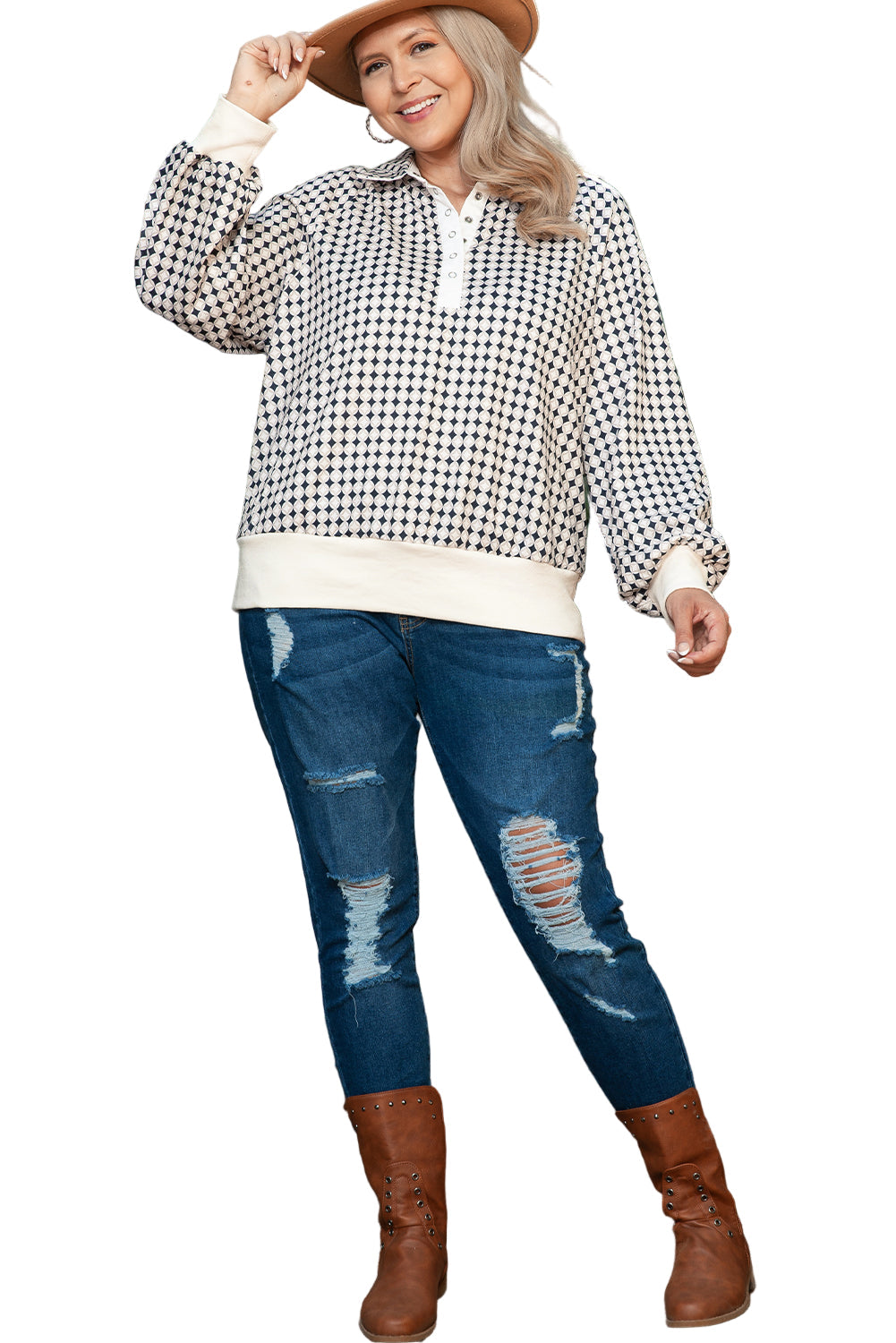Black Two-Tone Contrast Collared Pullover Sweatshirt