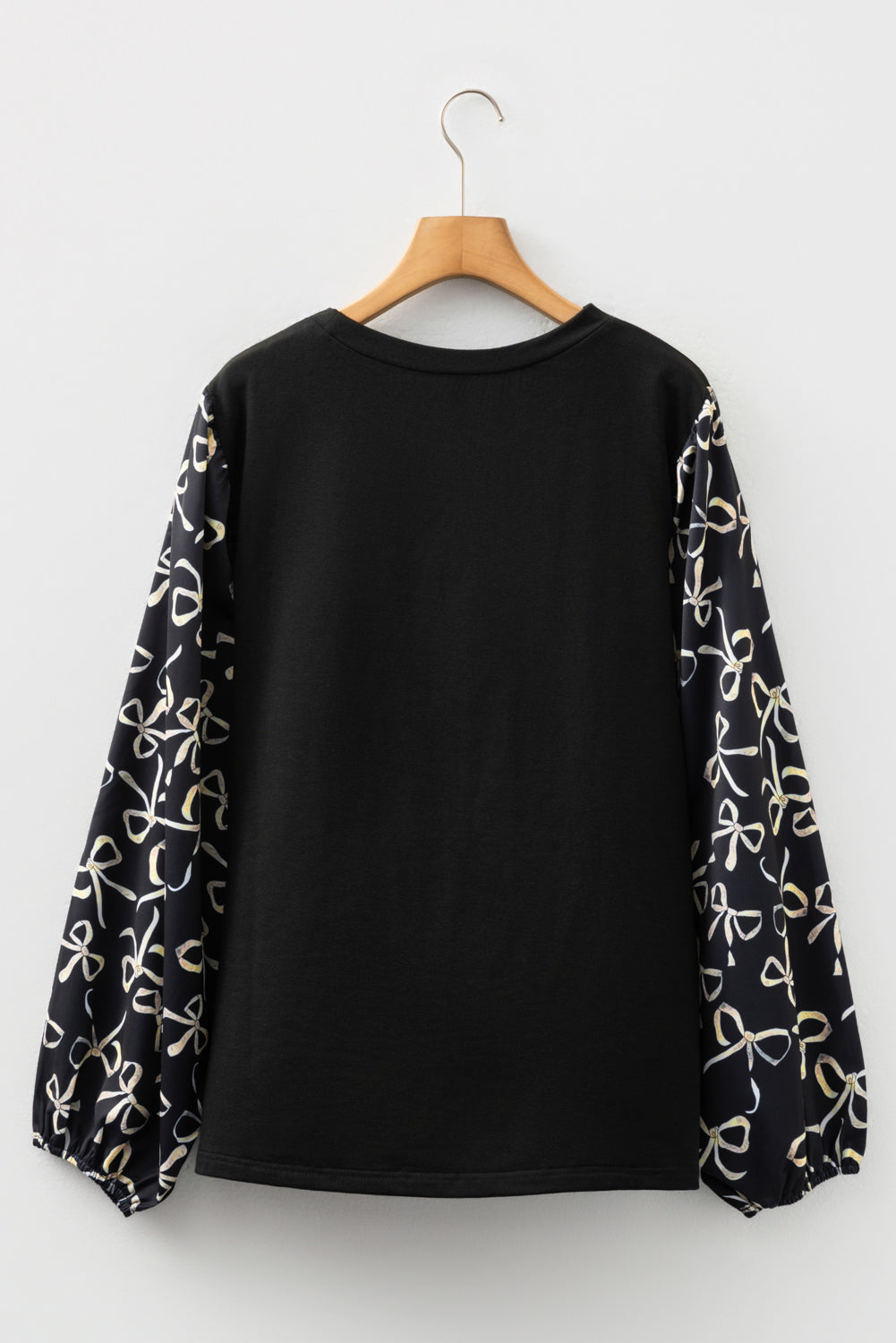 Plus Size Bow Tie Patchwork Long Sleeve Blouse