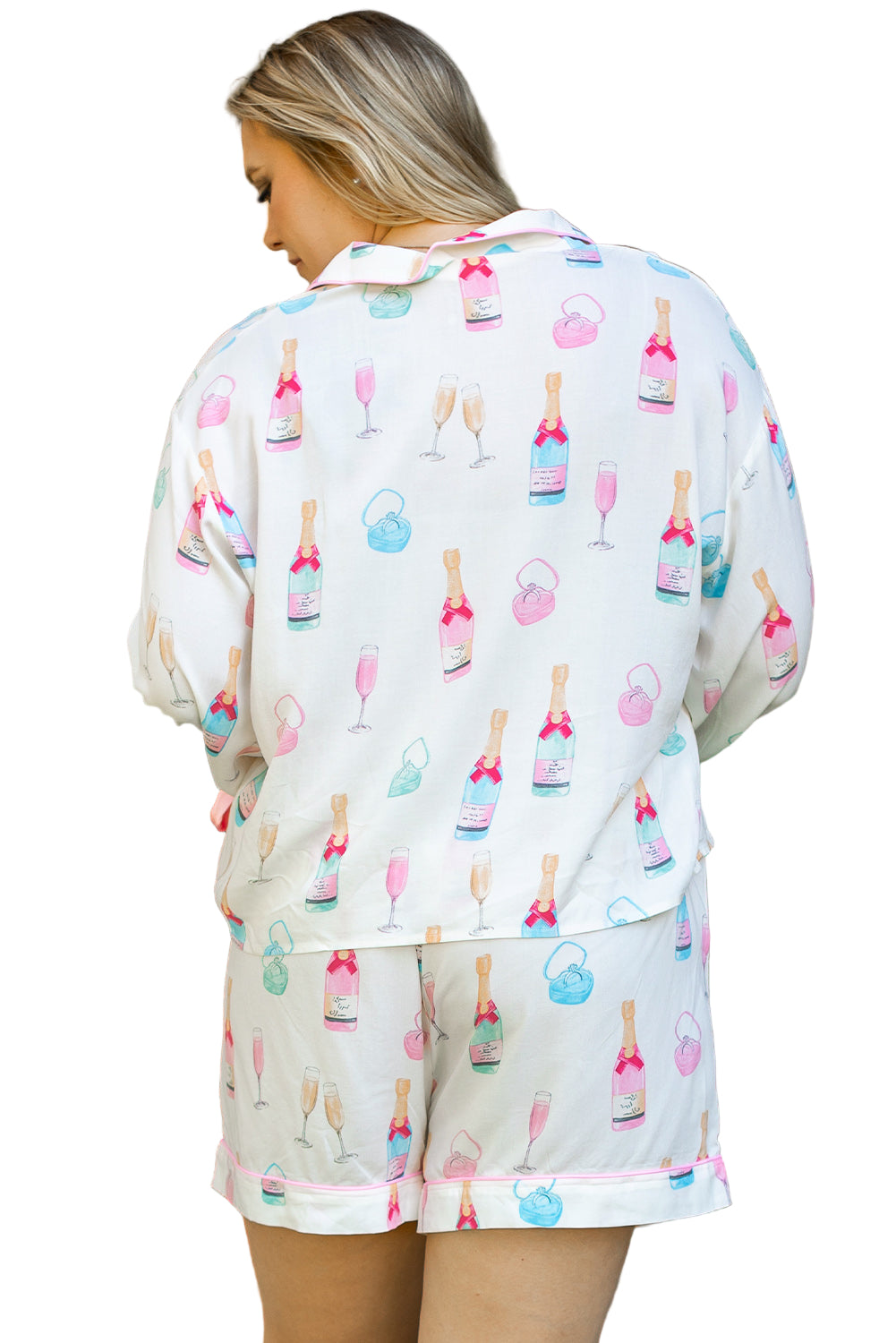 White Wine Glass Print Pajama Set