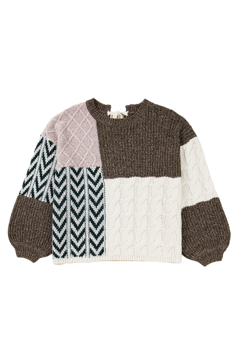 Color Block Patchwork Knotted Back Loose Fit Sweater