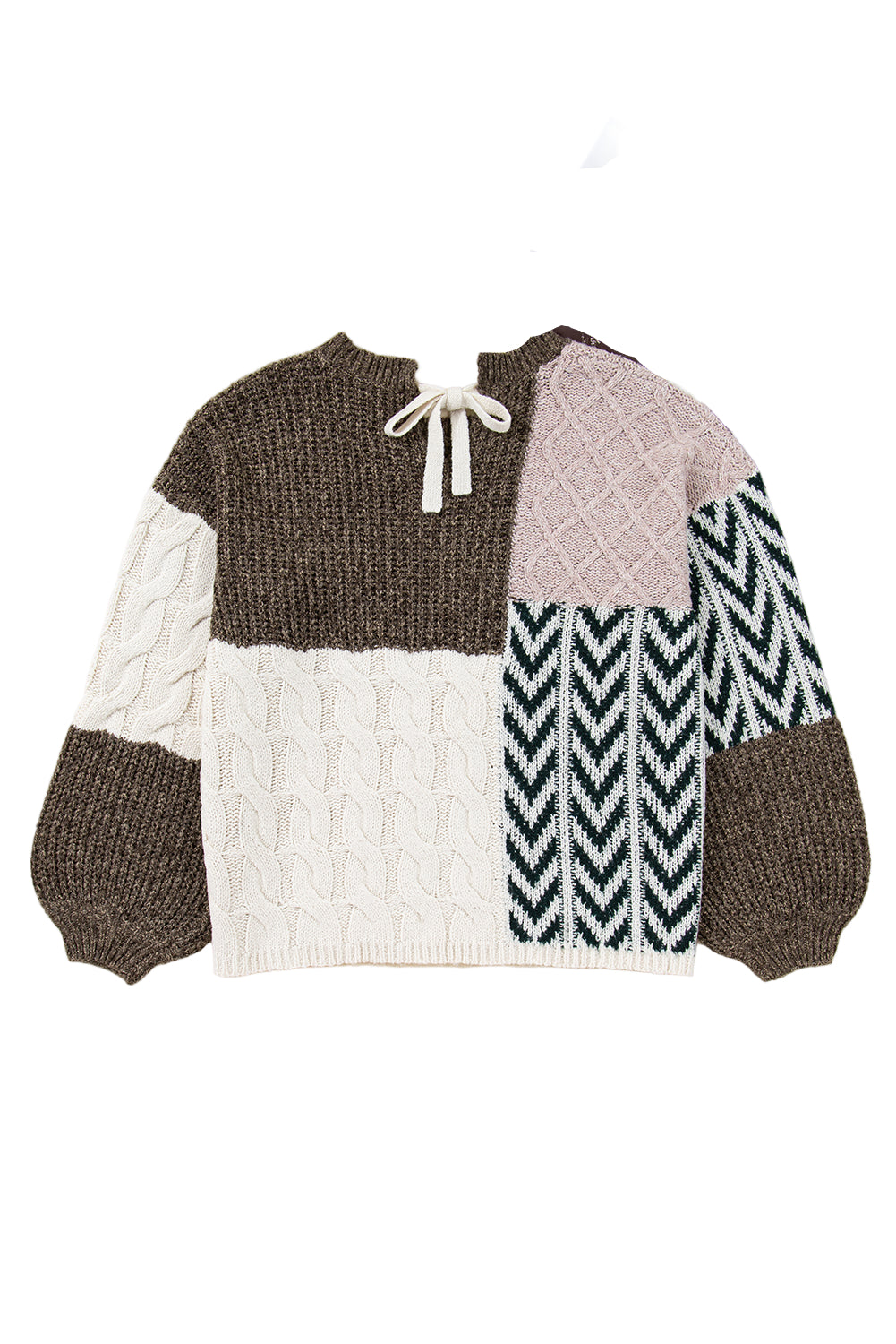Color Block Patchwork Knotted Back Loose Fit Sweater
