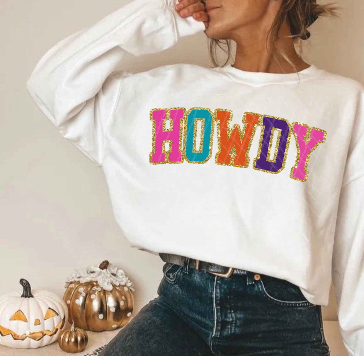 Howdy w/ Glitter Print Sweatshirt