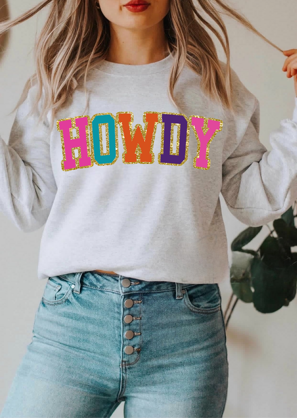 Howdy w/ Glitter Print Sweatshirt