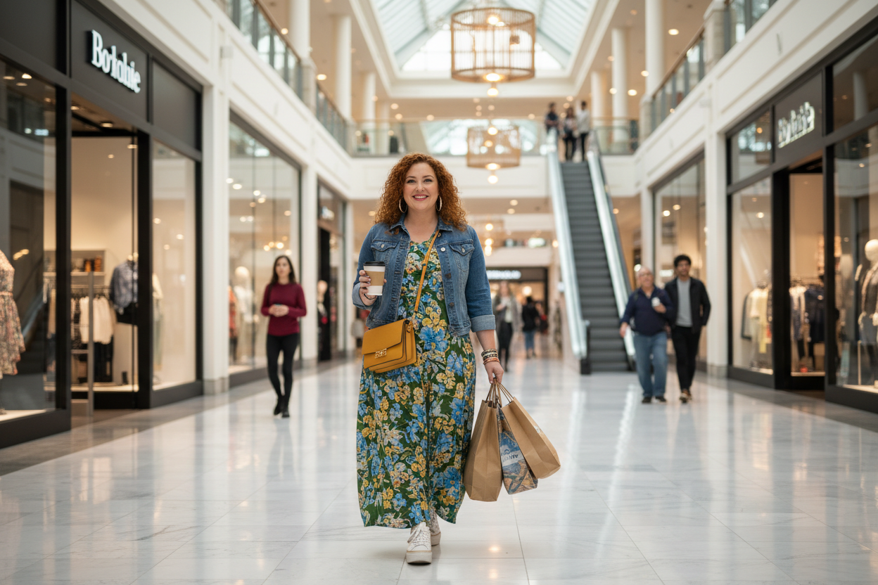 Plus-size woman shopping at mall