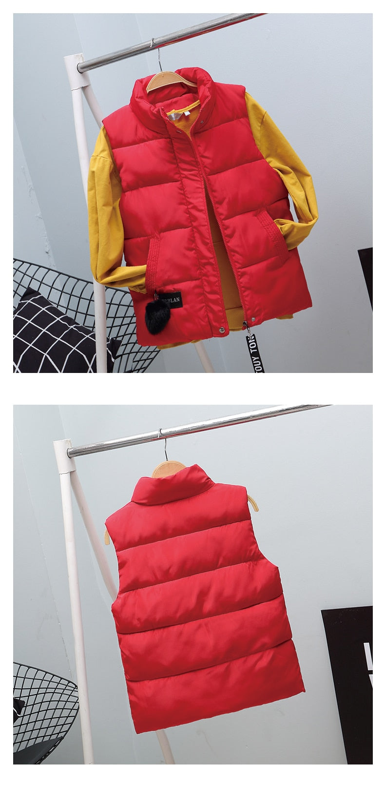 Women Vest Mandarin Collar Sleeveless Short Coat Women Plus Size Autumn Winter