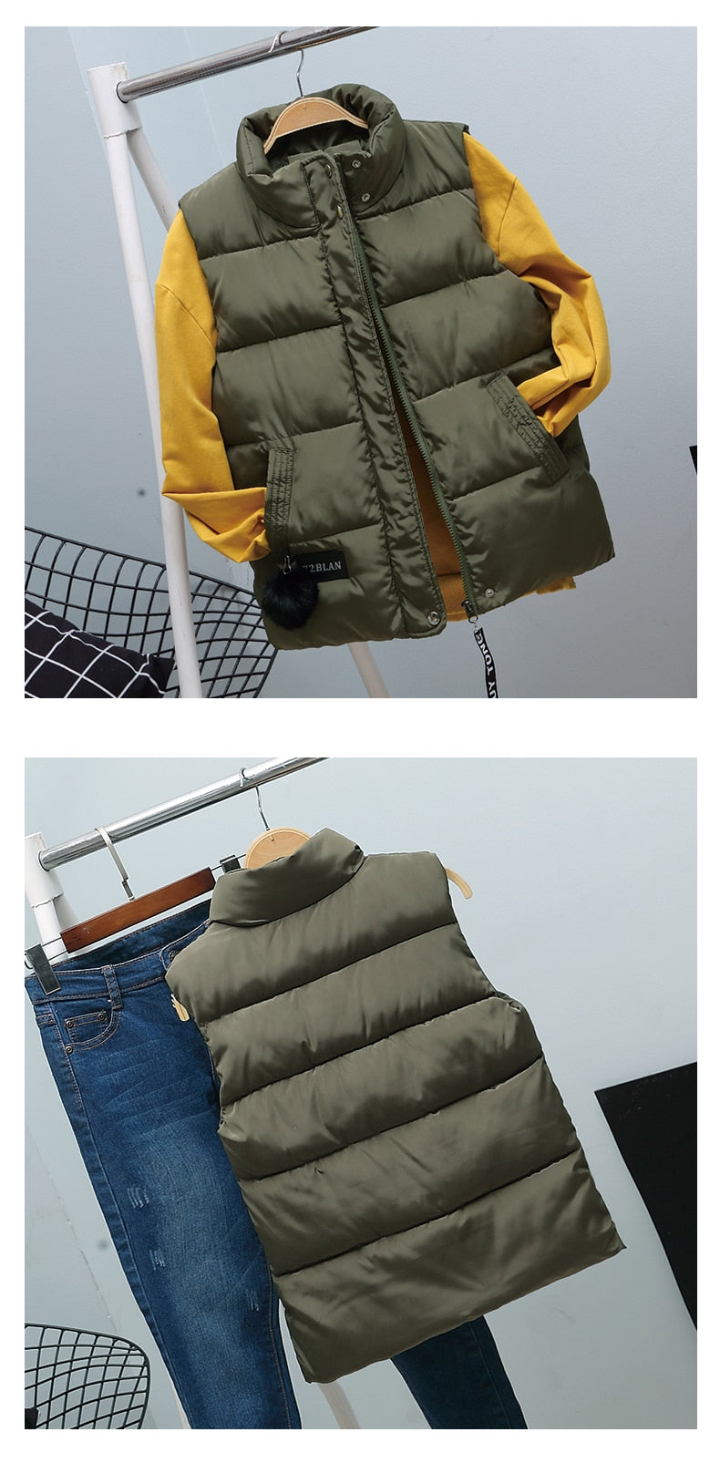 Women Vest Mandarin Collar Sleeveless Short Coat Women Plus Size Autumn Winter