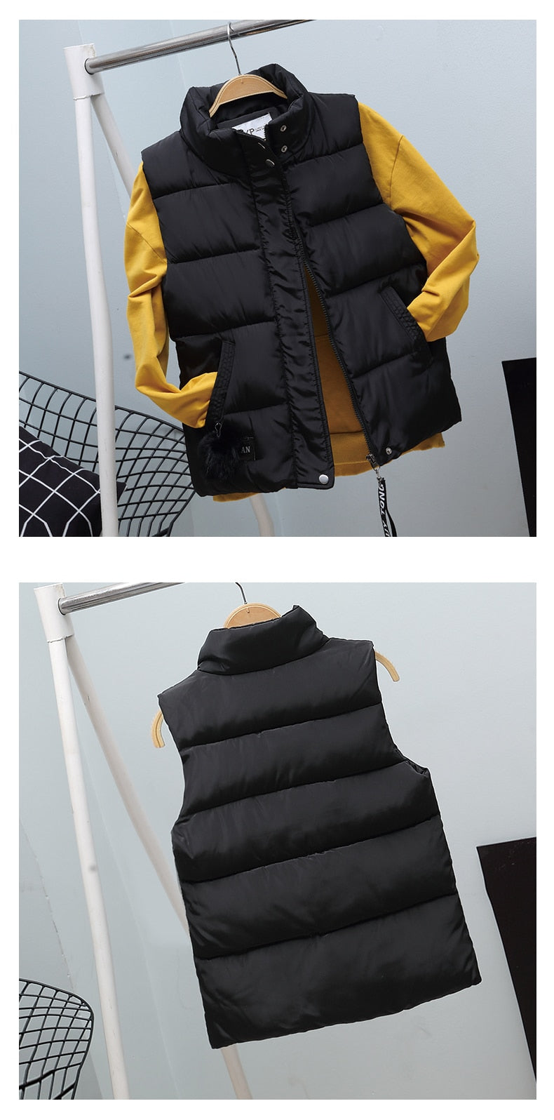 Women Vest Mandarin Collar Sleeveless Short Coat Women Plus Size Autumn Winter