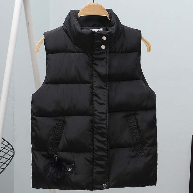 Women Vest Mandarin Collar Sleeveless Short Coat Women Plus Size Autumn Winter