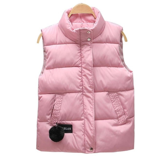 Women Vest Mandarin Collar Sleeveless Short Coat Women Plus Size Autumn Winter